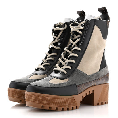 Louis Vuitton Suede Calfskin Monogram Laureate Platform Desert Boots 37 Grey 4 of 11
