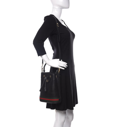 Gucci Glazed Textured Calfskin Web Small Ophidia Bucket Bag Black 2 of 11