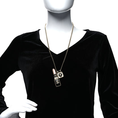 Chanel Metal Strass Pearl Lipstick Pendant Necklace Pink Gold 2 of 6