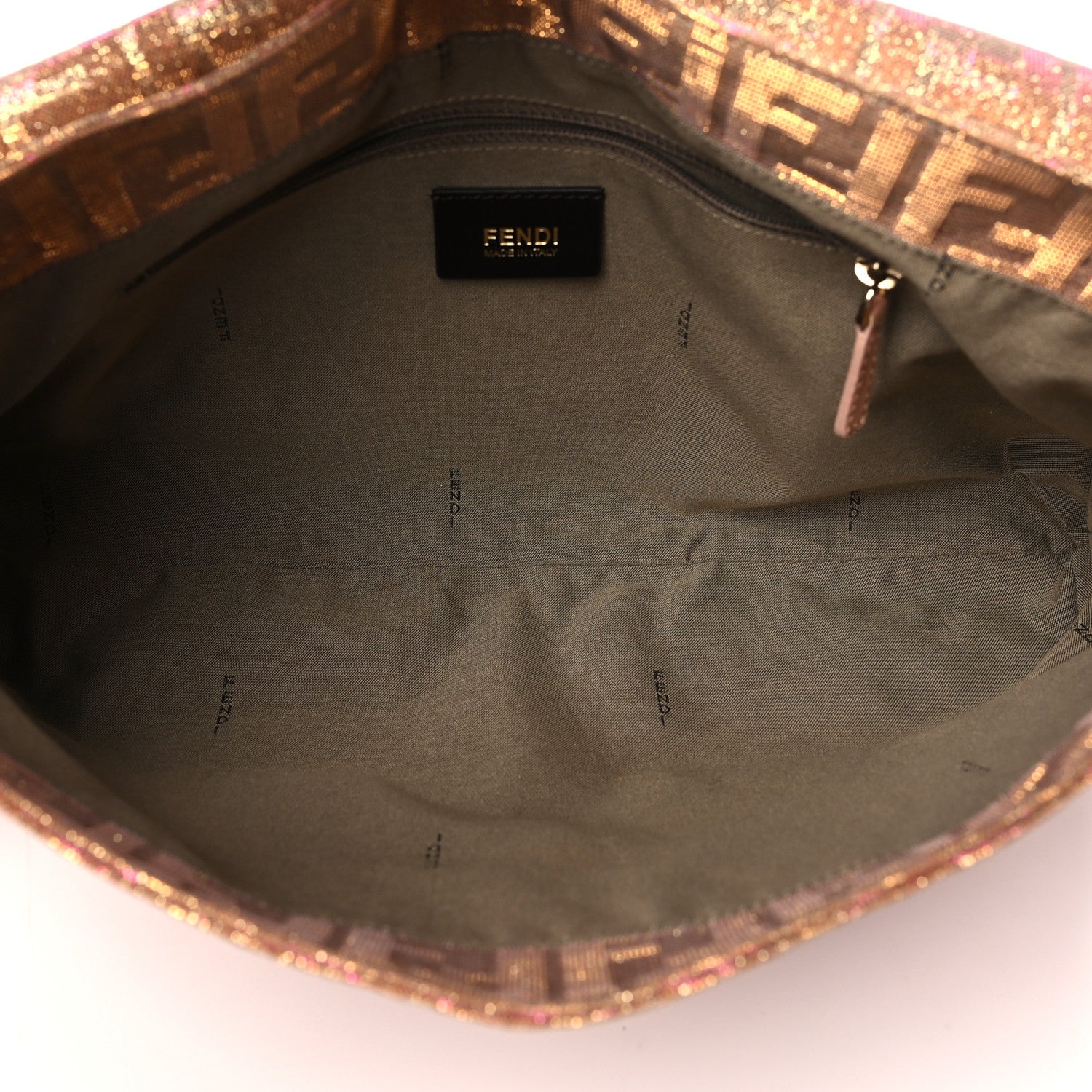 Fendi Metallic Lurex Zucca Large Mia Shoulder Flap Arancio Oro Chiaro 5 of 13