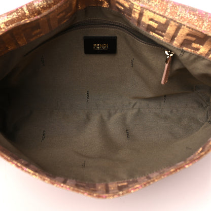 Fendi Metallic Lurex Zucca Large Mia Shoulder Flap Arancio Oro Chiaro 5 of 13
