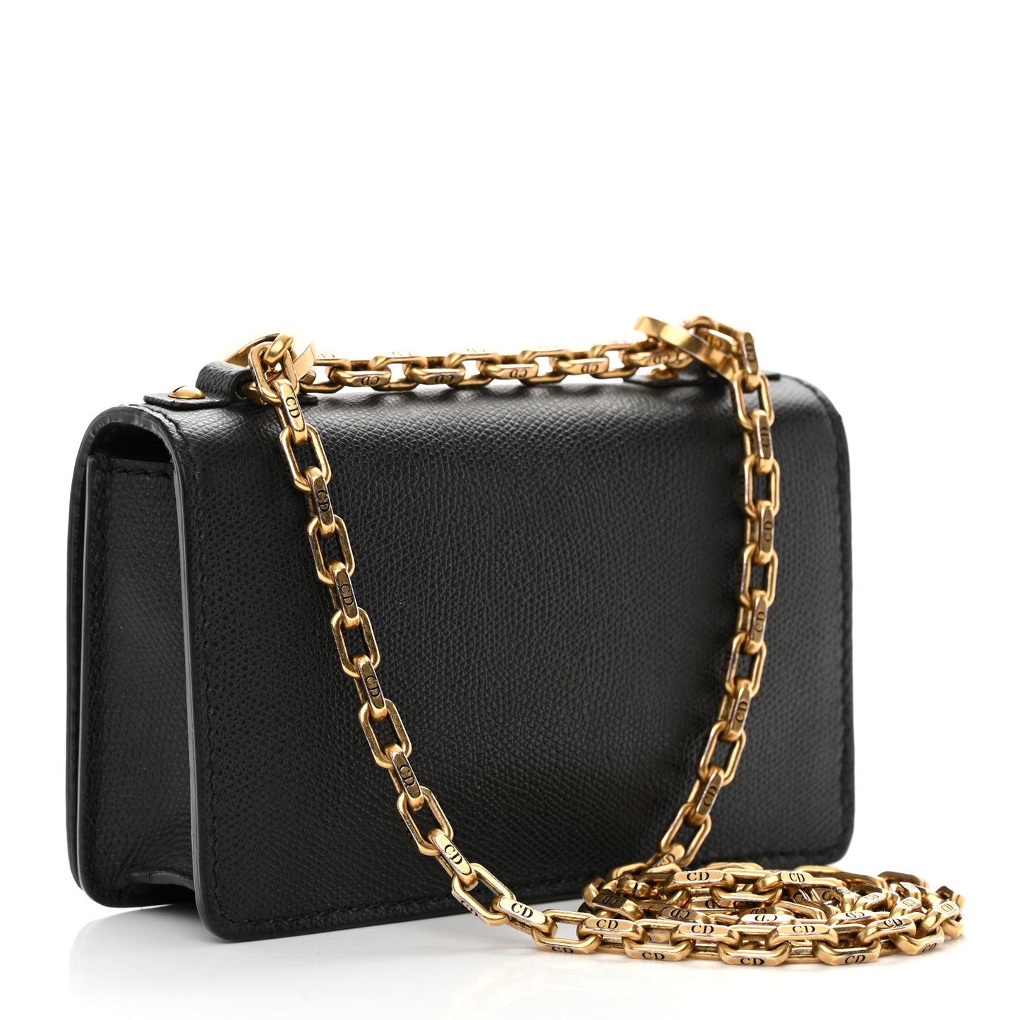 Grained Calfskin Mini J'Adior Chain Flap Bag Black