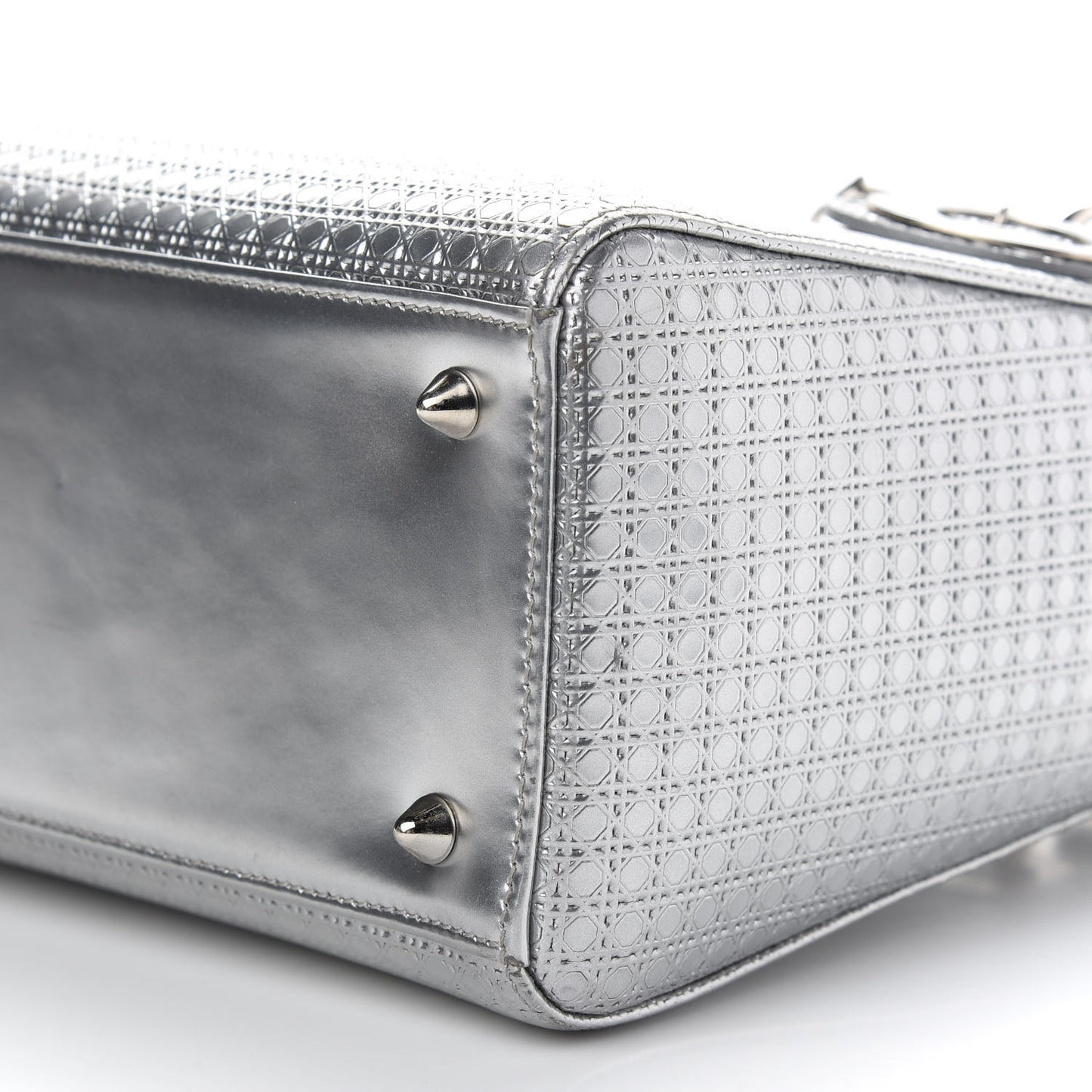 Metallic Patent Micro-Cannage Medium Lady Dior Silver