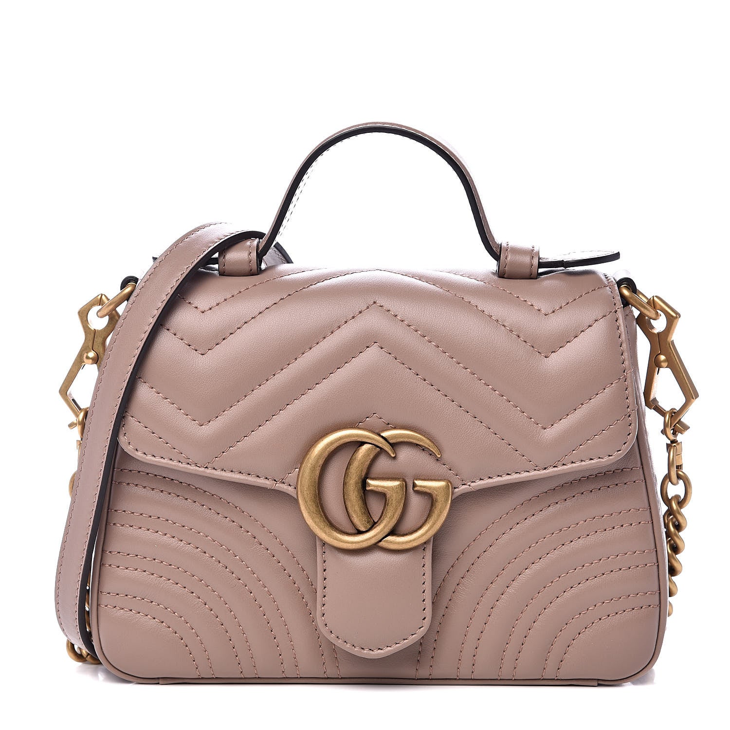Gucci Calfskin Matelasse Mini GG Marmont Top Handle Shoulder Bag Porcelain Rose 1 of 10