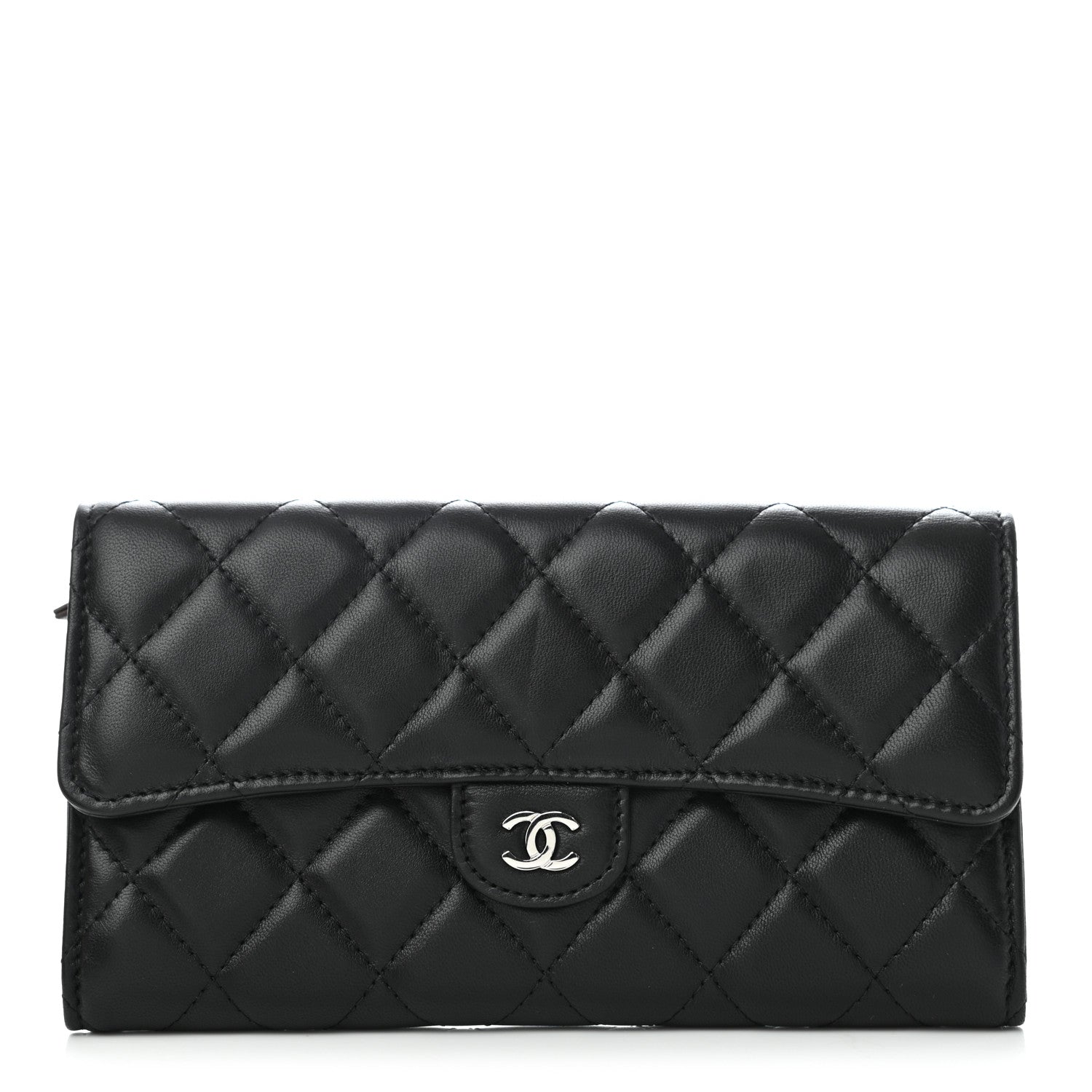 Chanel Lambskin Quilted Large Gusset Flap Wallet Black 1 of 7