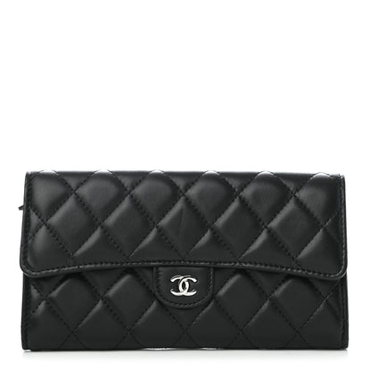 Chanel Lambskin Quilted Large Gusset Flap Wallet Black 1 of 7