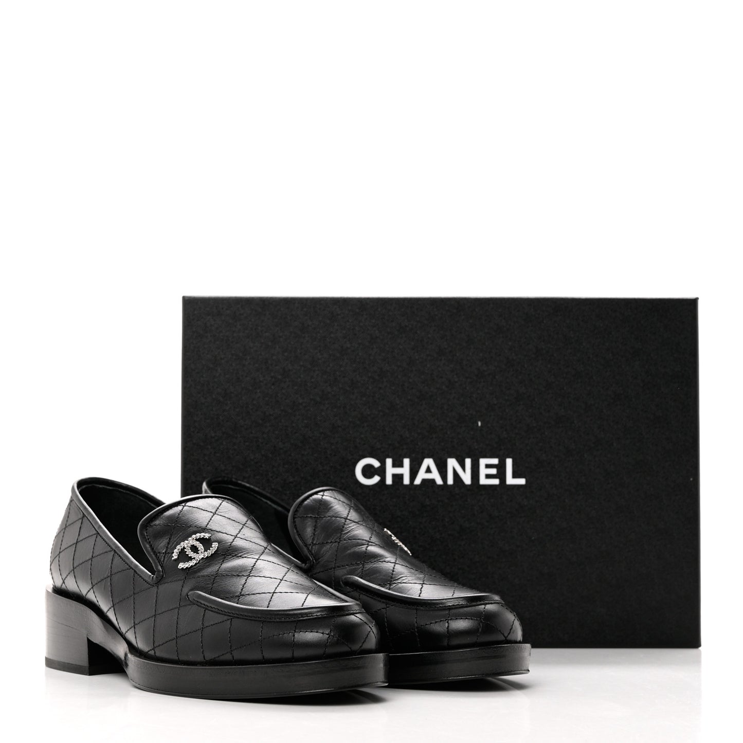 Calfskin Stitched CC Loafers 37 Black