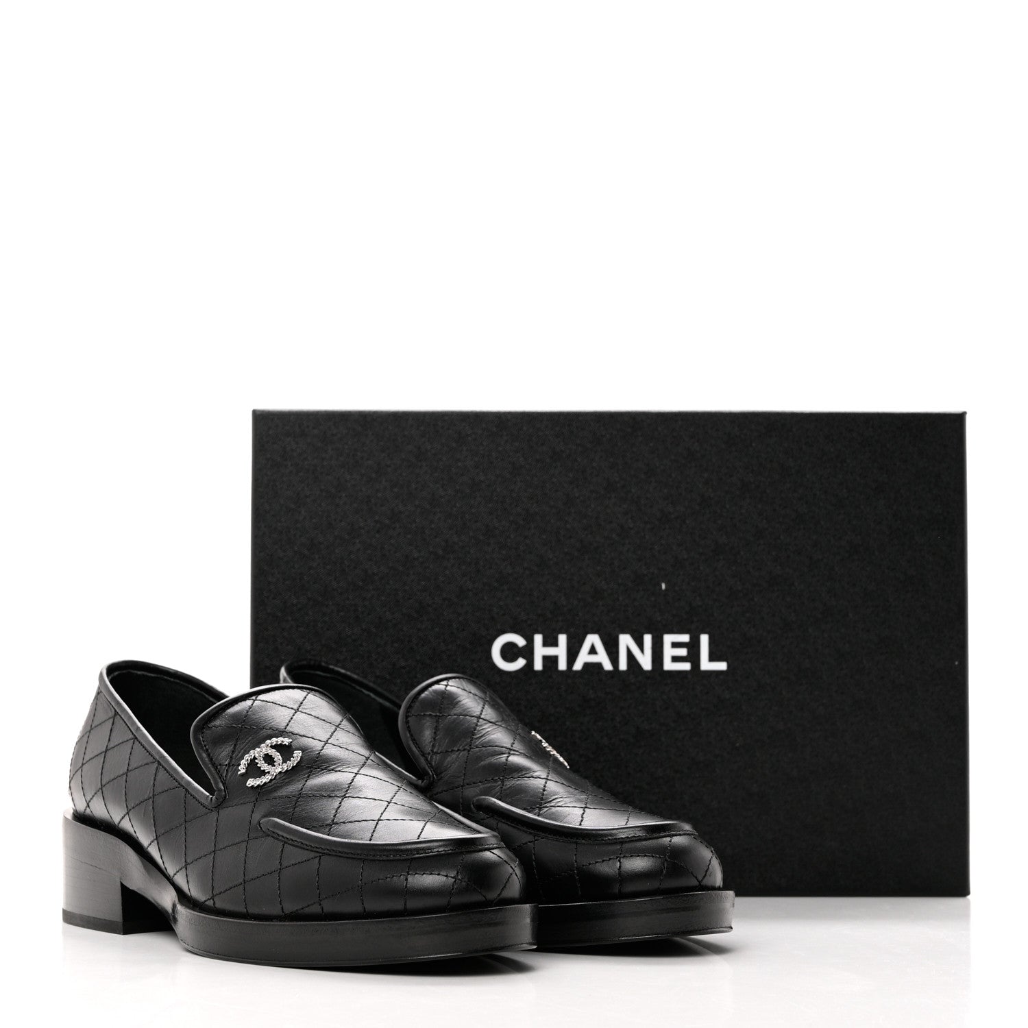 Chanel Calfskin Stitched CC Loafers 37 Black 9 of 9