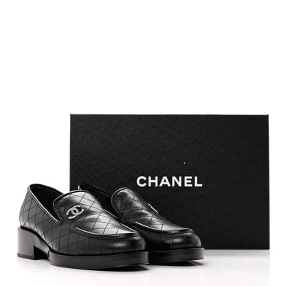 Chanel Calfskin Stitched CC Loafers 37 Black 9 of 9
