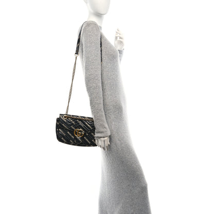 Gucci X BALENCIAGA Calfskin Matelasse Logo Print Small GG Marmont Shoulder Bag Black 2 of 11