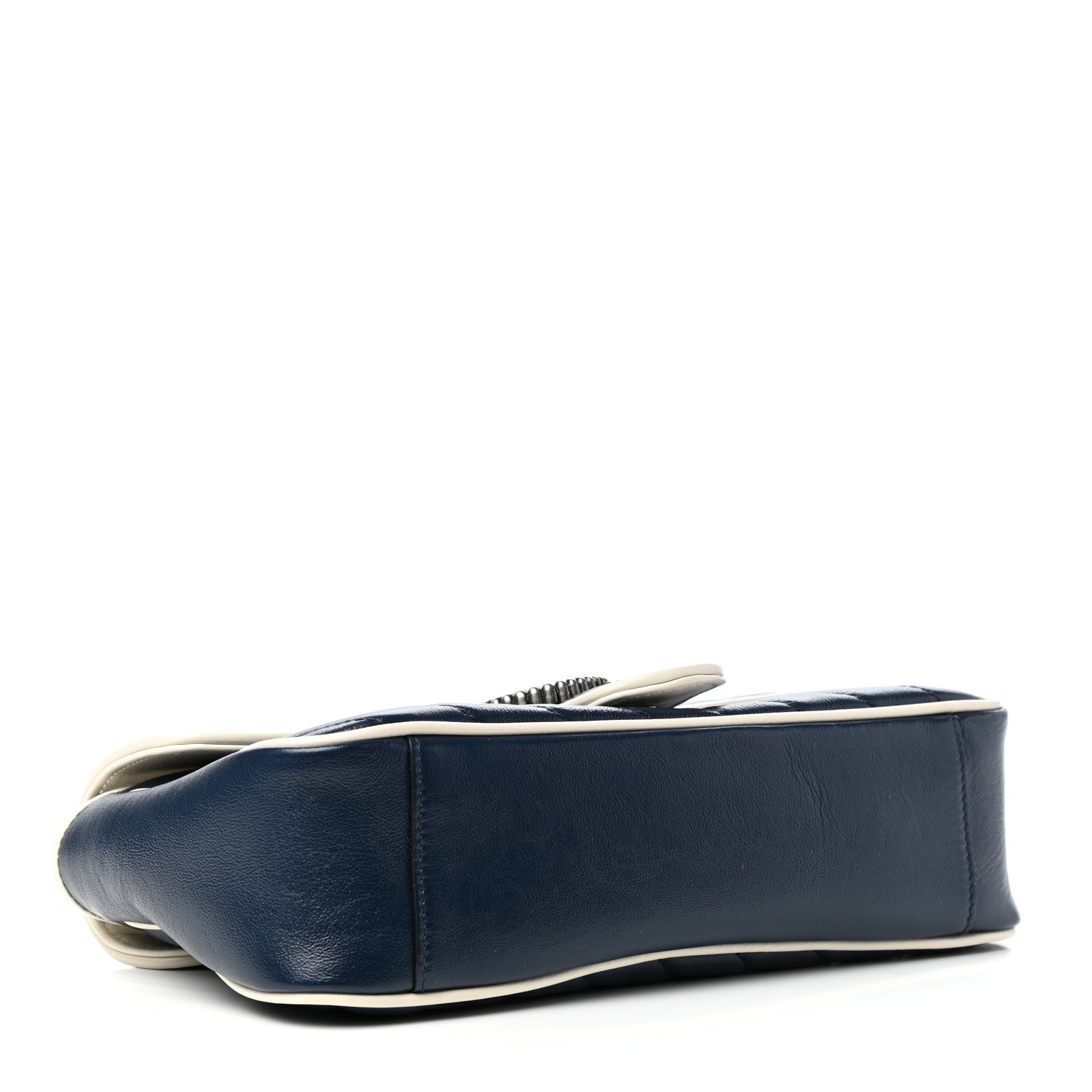 Gucci Vintage Effect Calfskin Matelasse Diagonal Small Torchon GG Marmont Shoulder Bag Blue Agata Mystic White 4 of 10
