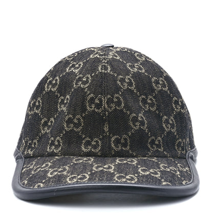 Gucci Denim Calfskin GG Monogram Oscar Baseball Hat L Black Ivory 2 of 9