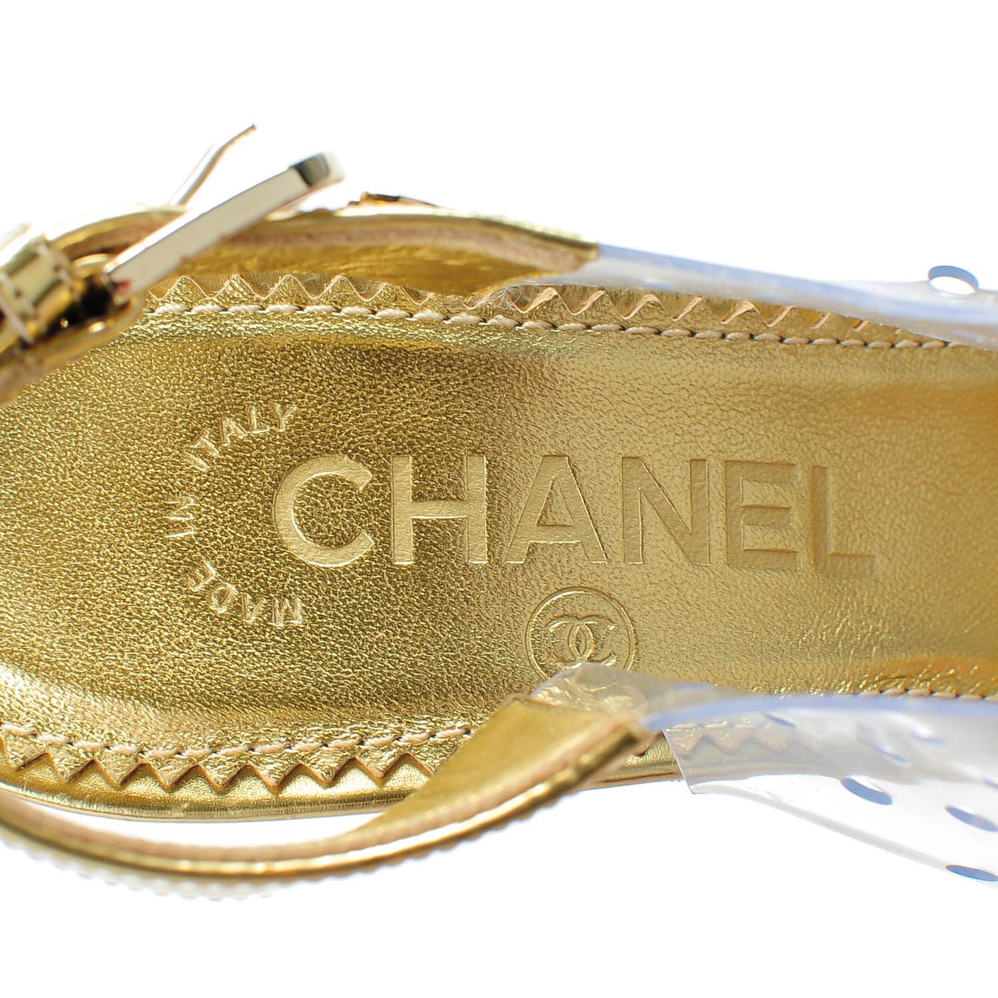 Metallic Calfskin PVC Peep Toe Heels 35.5 Gold