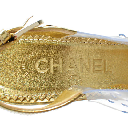Chanel Metallic Calfskin PVC Peep Toe Heels 35.5 Gold 6 of 8