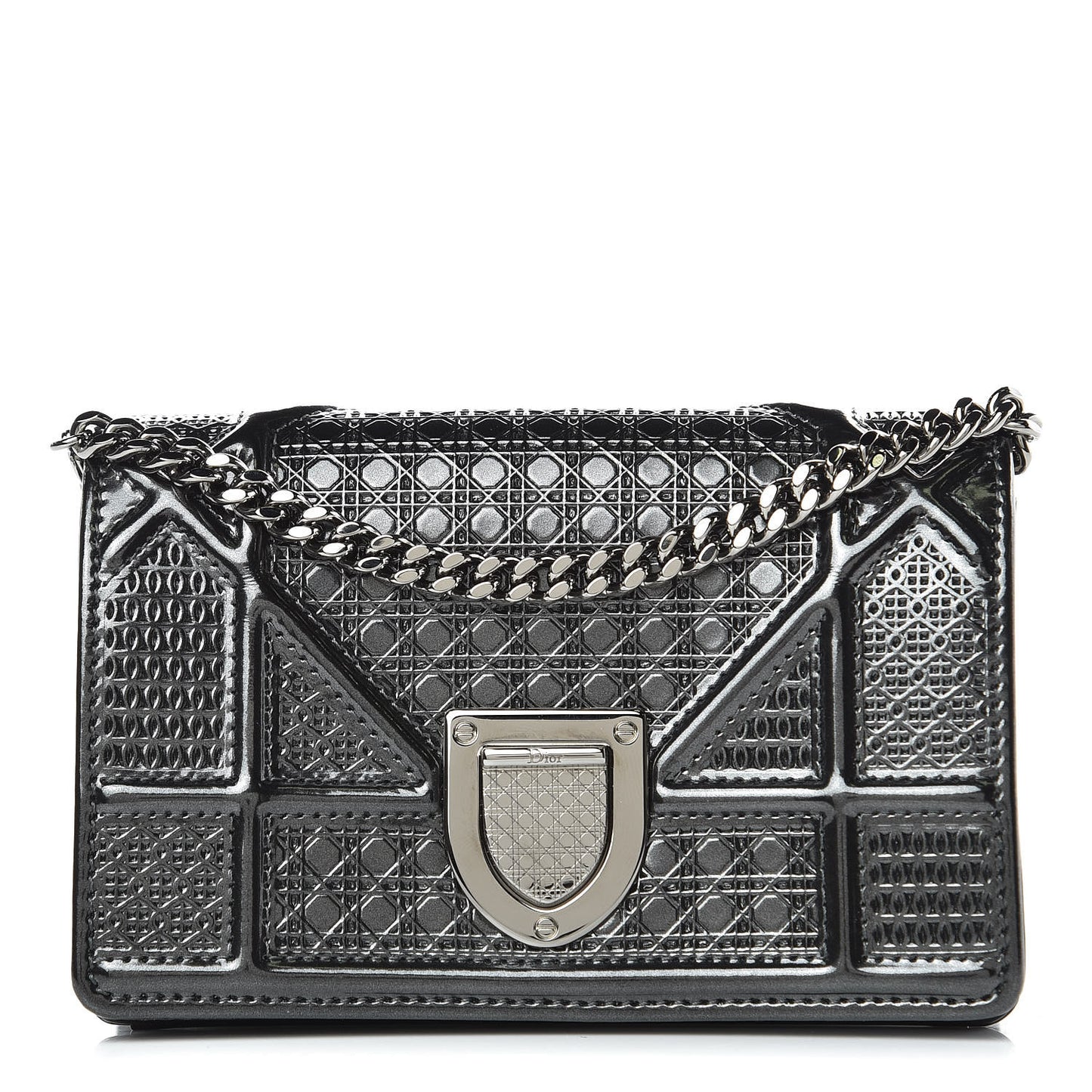 Metallic Patent Micro-Cannage Baby Diorama Flap Bag Onyx Black
