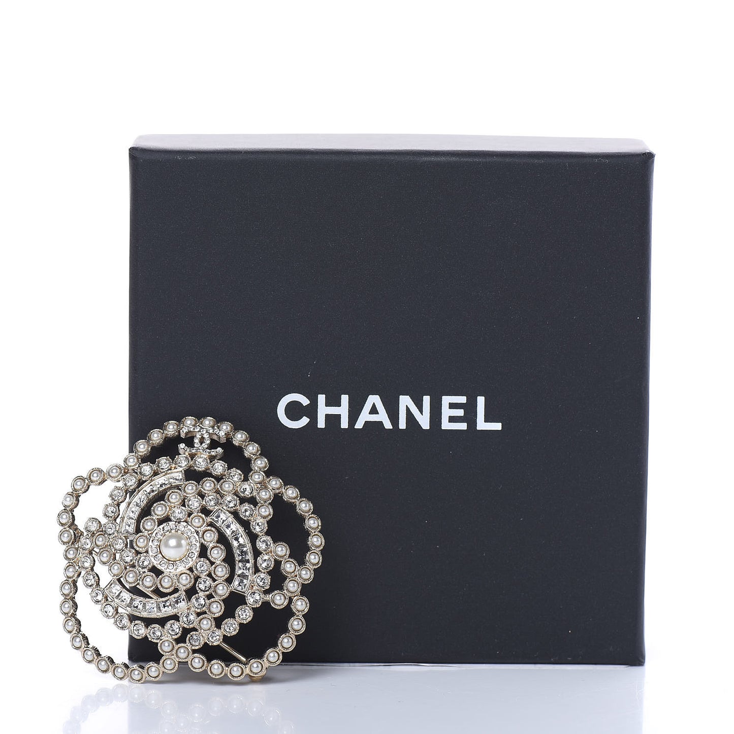 Pearl Crystal Lace Camellia Brooch Gold