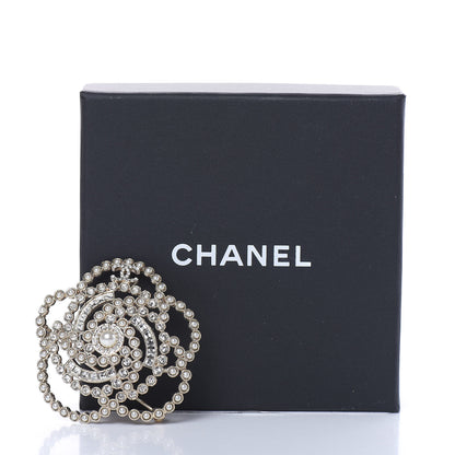 Chanel Pearl Crystal Lace Camellia Brooch Gold 5 of 5
