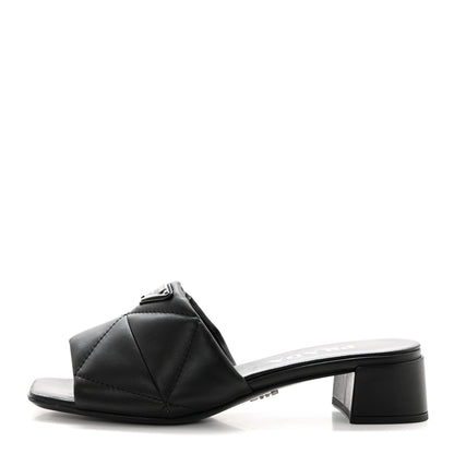 Prada Nappa Metal Triangle Logo Quilted Block Heel Slide Sandals 36 Black 1 of 7