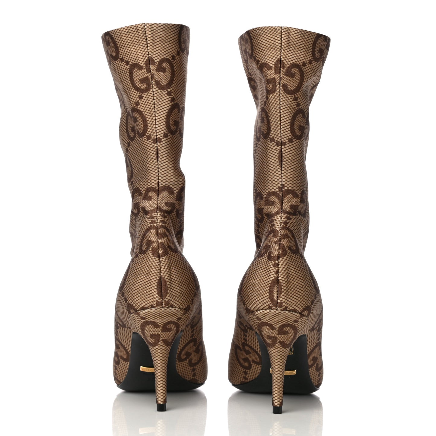 X GUCCI Jersey Maxi GG Monogram Crepe Knife Booties 37 Camel Ebony