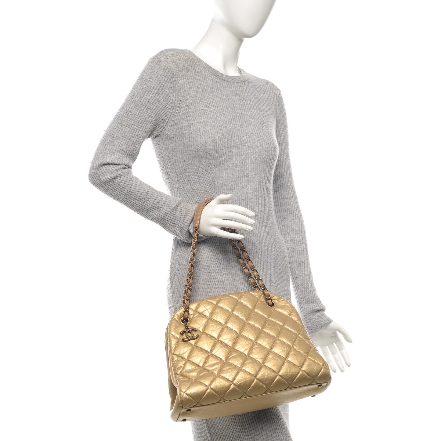 Calfskin Large Just Mademoiselle Bowling Bag Gold