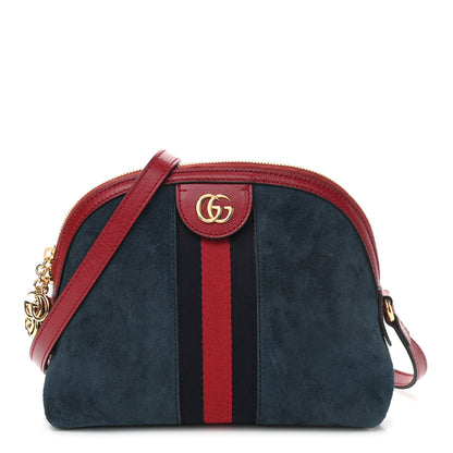 Gucci Suede Calfskin Web Small Ophidia Dome Shoulder Bag New Blue Romantic Cherry 1 of 10