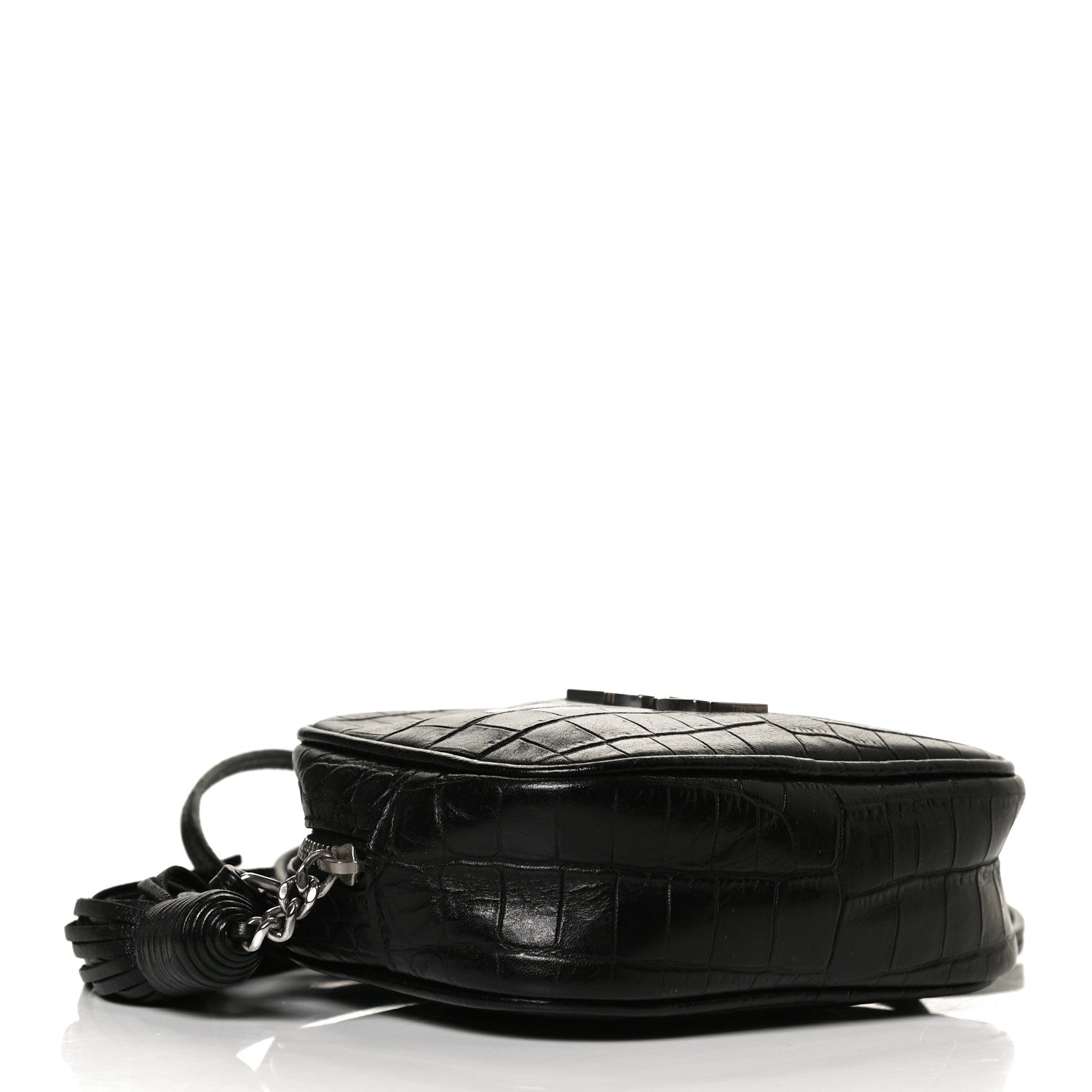 Saint Laurent Calfskin Crocodile Embossed Monogram Blogger Bag Black 4 of 10