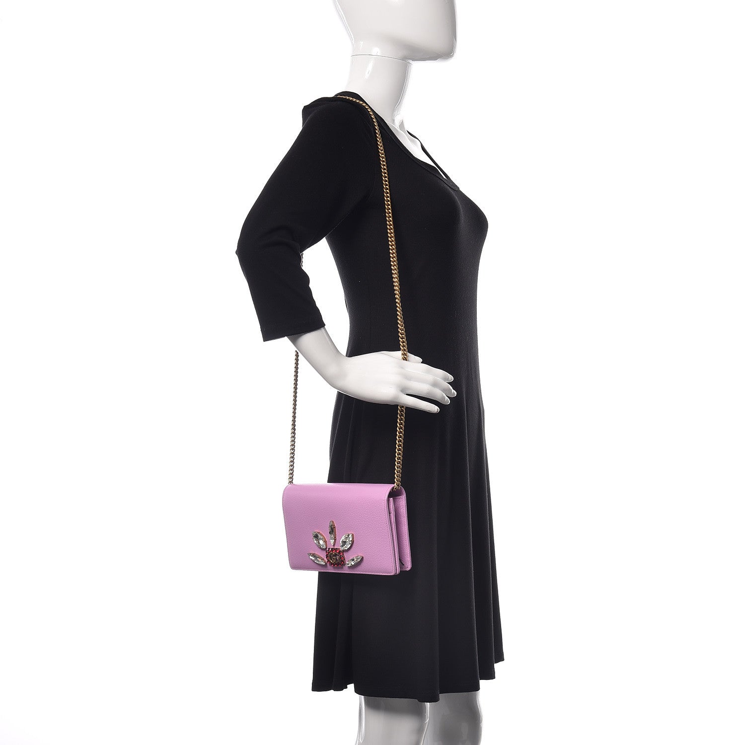 Gucci Calfskin Marquise Crystals Mini GG Chain Wallet Malva 2 of 11