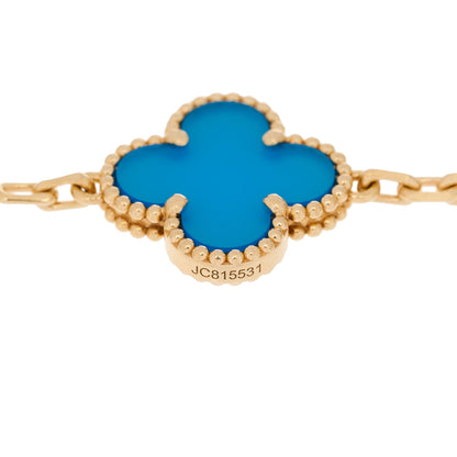 Van Cleef & Arpels 18K Yellow Gold Blue Agate 10 Motifs Vintage Alhambra Necklace 6 of 6