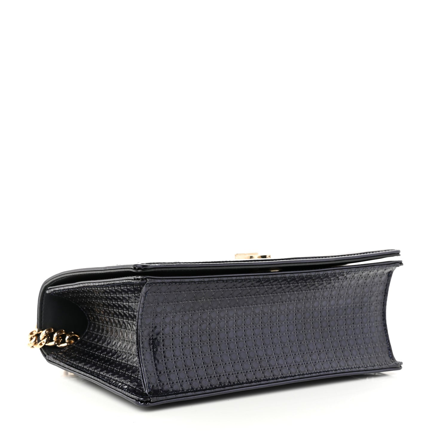 Metallic Patent Micro-Cannage Medium Diorama Flap Bag Navy Blue