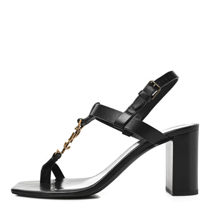 Saint Laurent Calfskin Cassandra Sandals 39 Black 1 of 9