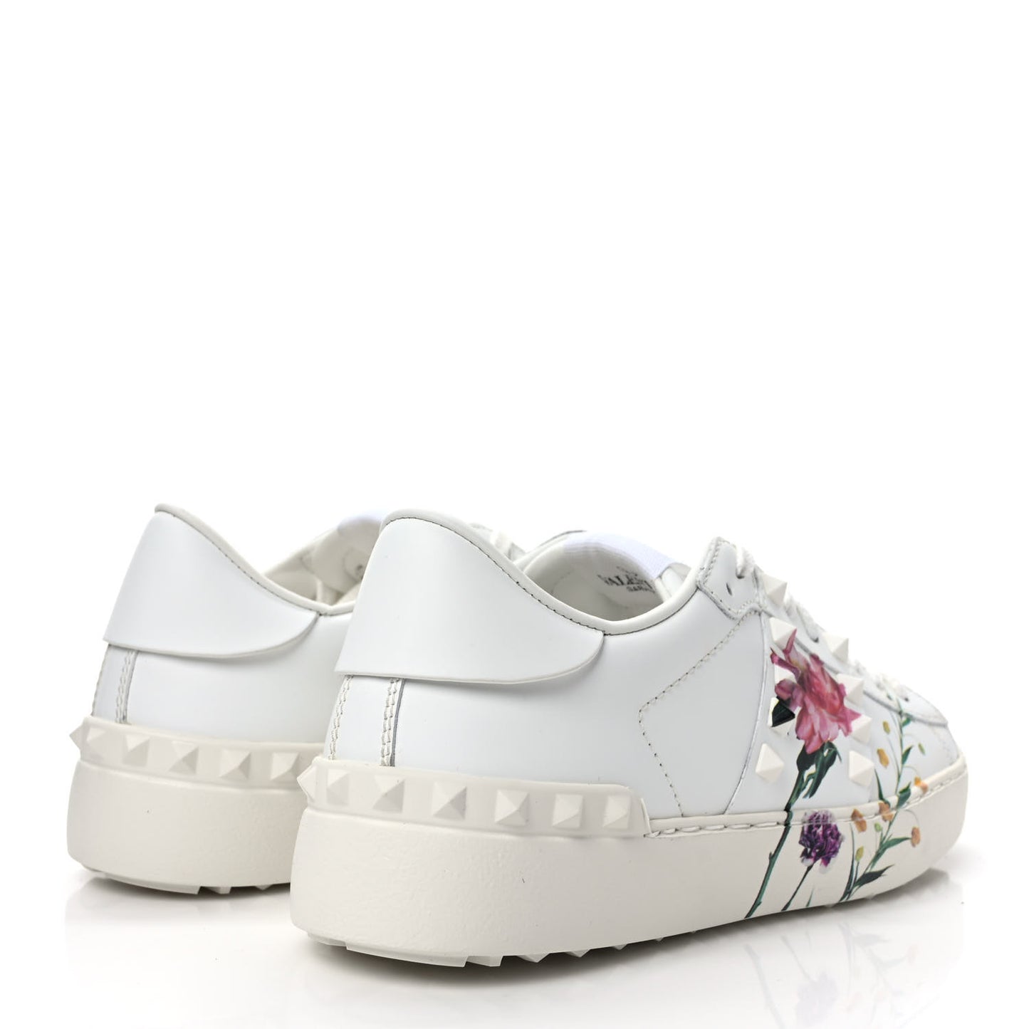 Calfskin Womens Floral Print Rockstud Sneakers 35.5 White