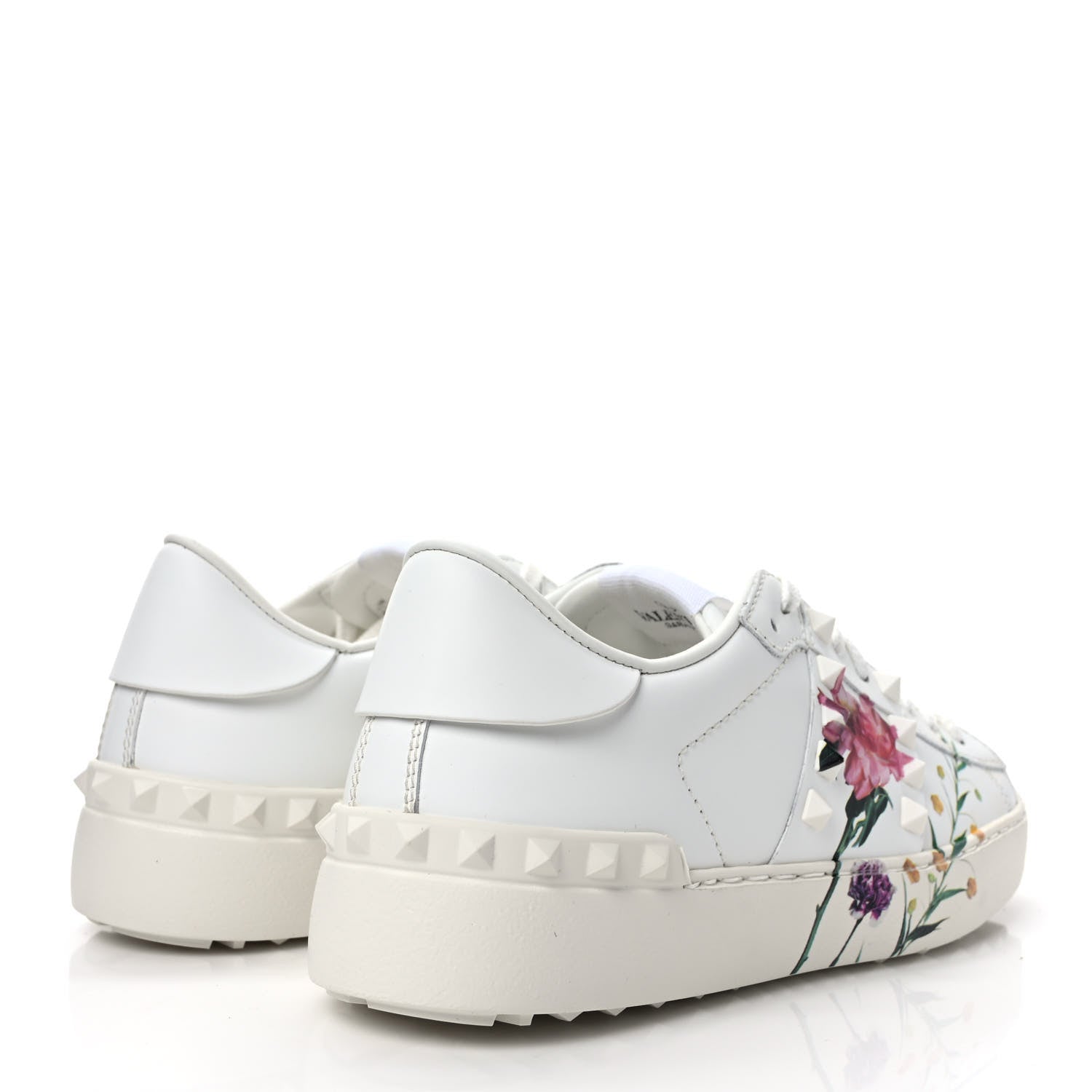 Valentino Garavani Calfskin Womens Floral Print Rockstud Sneakers 35.5 White 4 of 9