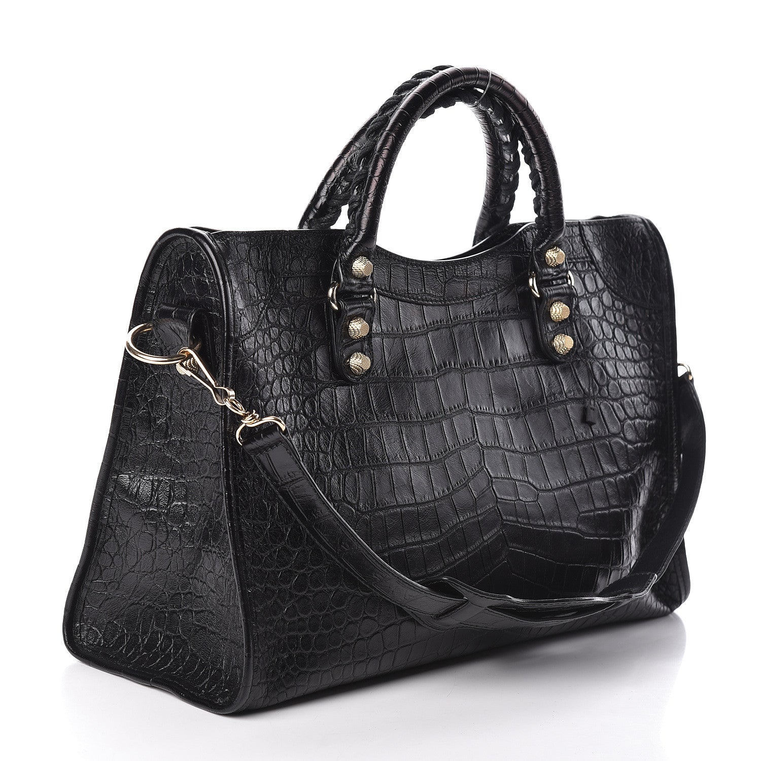 Balenciaga Calfskin Crocodile Embossed Giant 12 Gold Hardware City Black 4 of 12