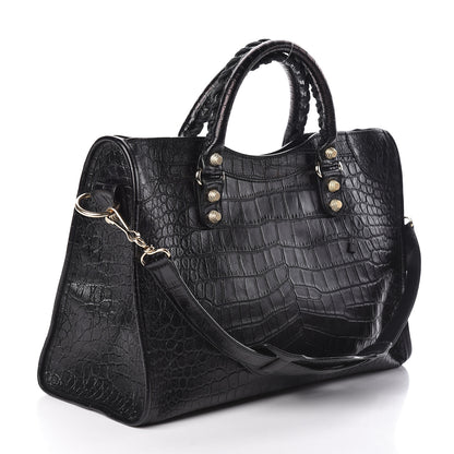 Balenciaga Calfskin Crocodile Embossed Giant 12 Gold Hardware City Black 4 of 12
