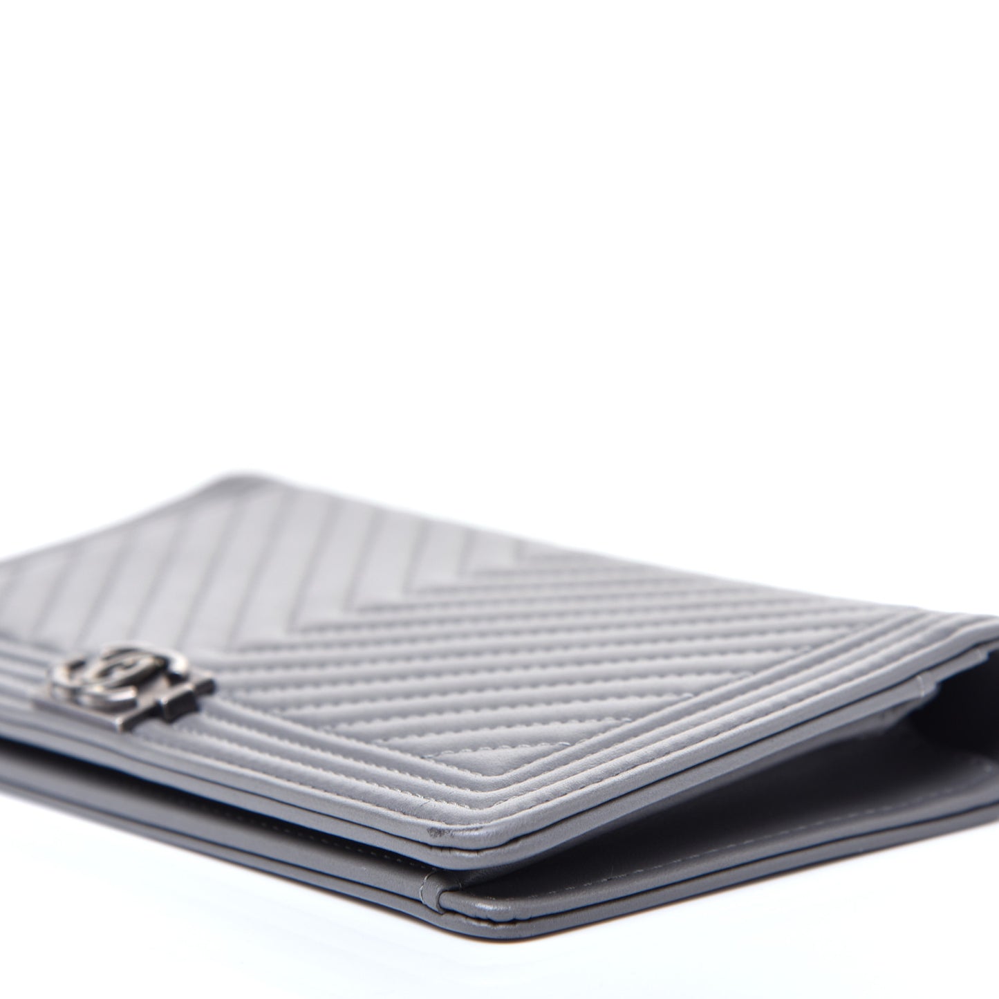 Calfskin Chevron Quilted Boy Yen Wallet Grey