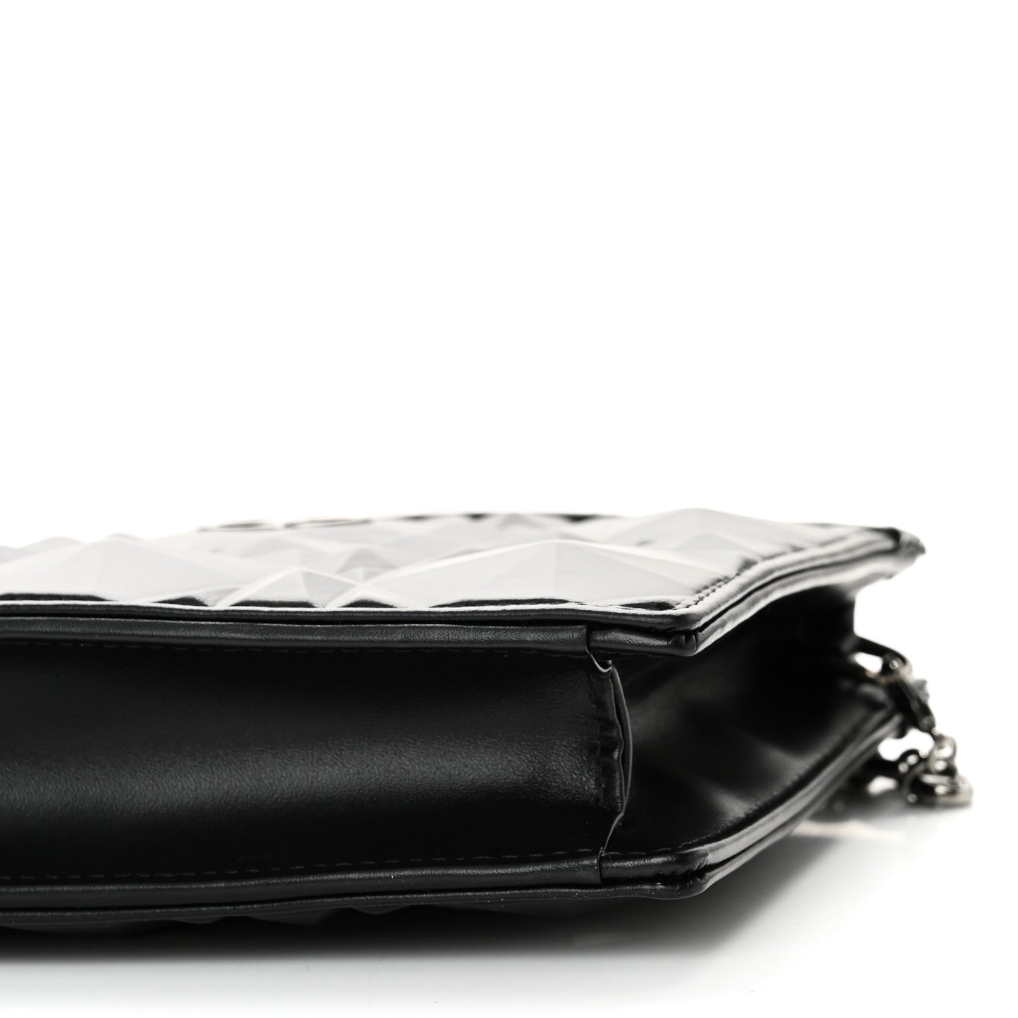 Calfskin Macrocannage Diamond Caro Zipped Pouch With Chain Black