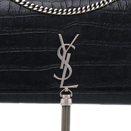Saint Laurent Calfskin Crocodile Embossed Medium Classic Monogram Kate Tassel Satchel Black 5 of 12
