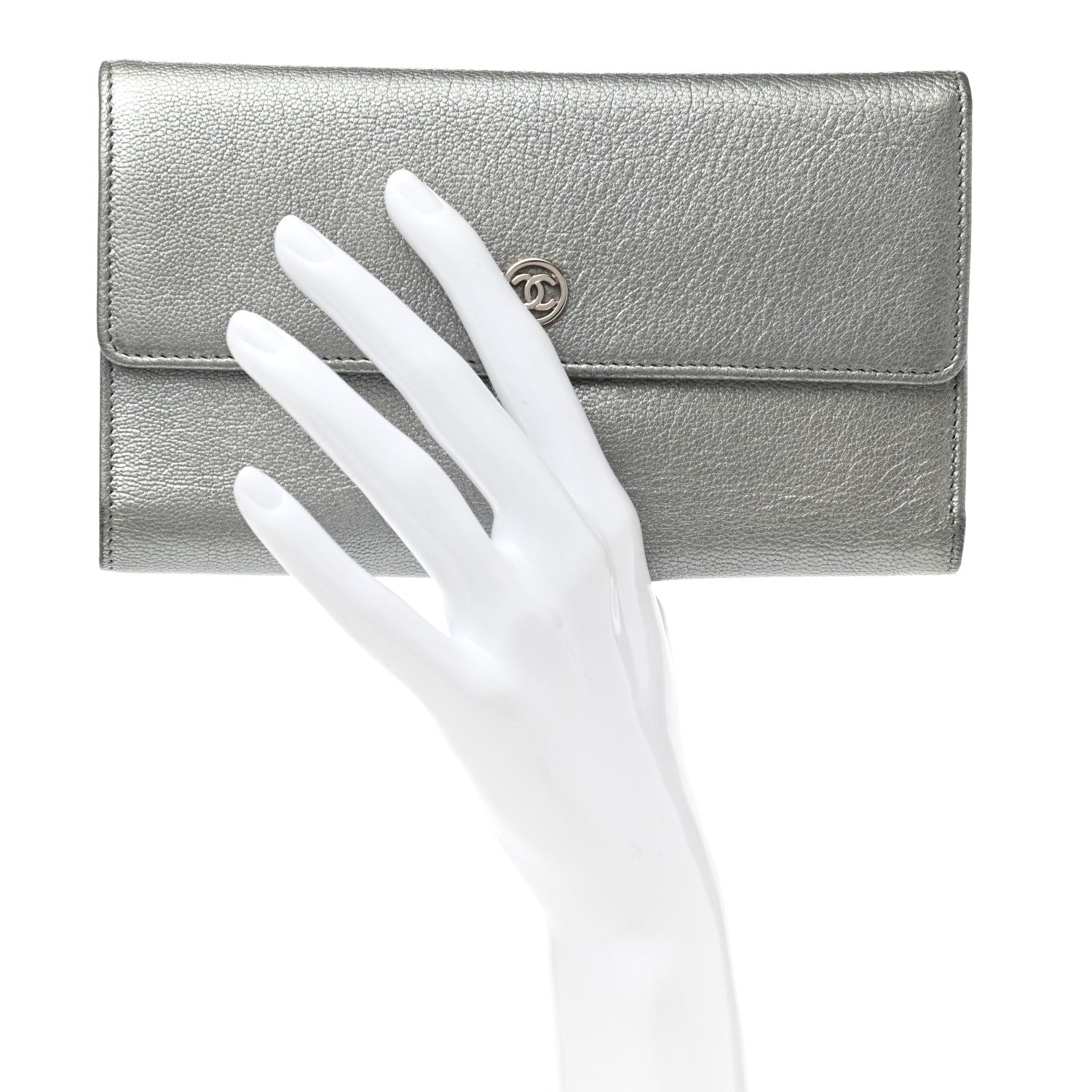 Chanel Metallic Goatskin Large Flap Wallet Silver 2 of 10