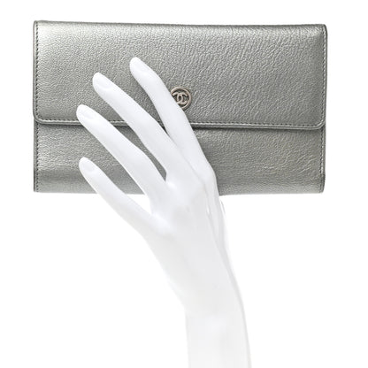 Chanel Metallic Goatskin Large Flap Wallet Silver 2 of 10