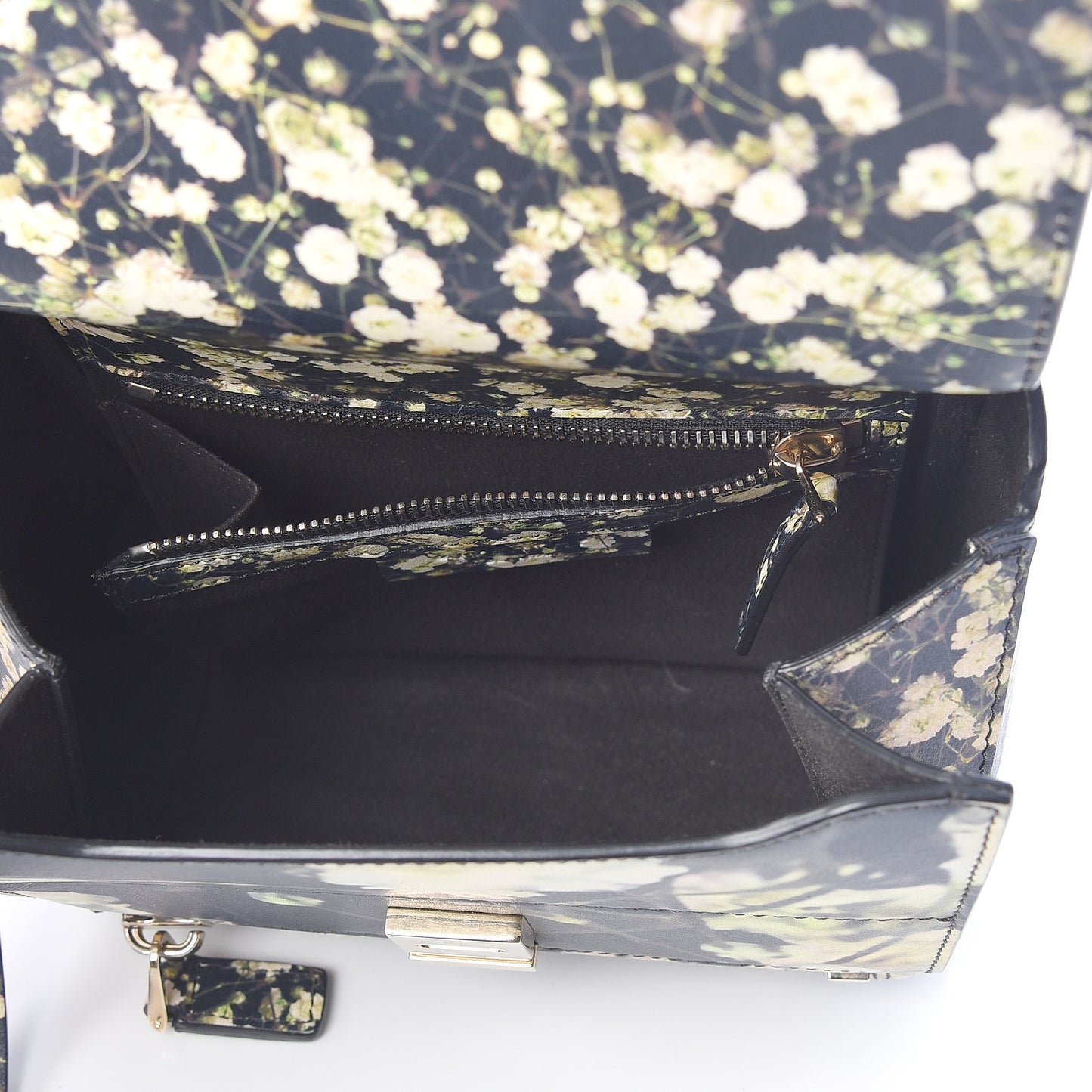 Calfskin Baby's Breath Print Mini Pandora Box Crossbody Bag Black