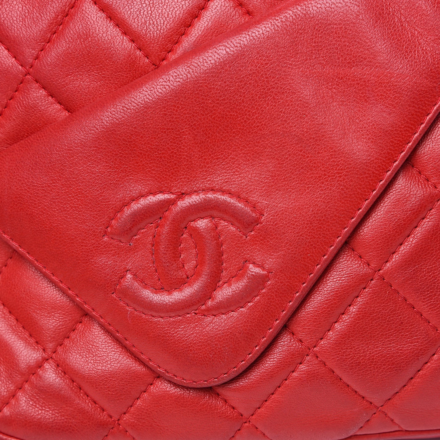 Lambskin Quilted Flap Tassel Camera Case Red