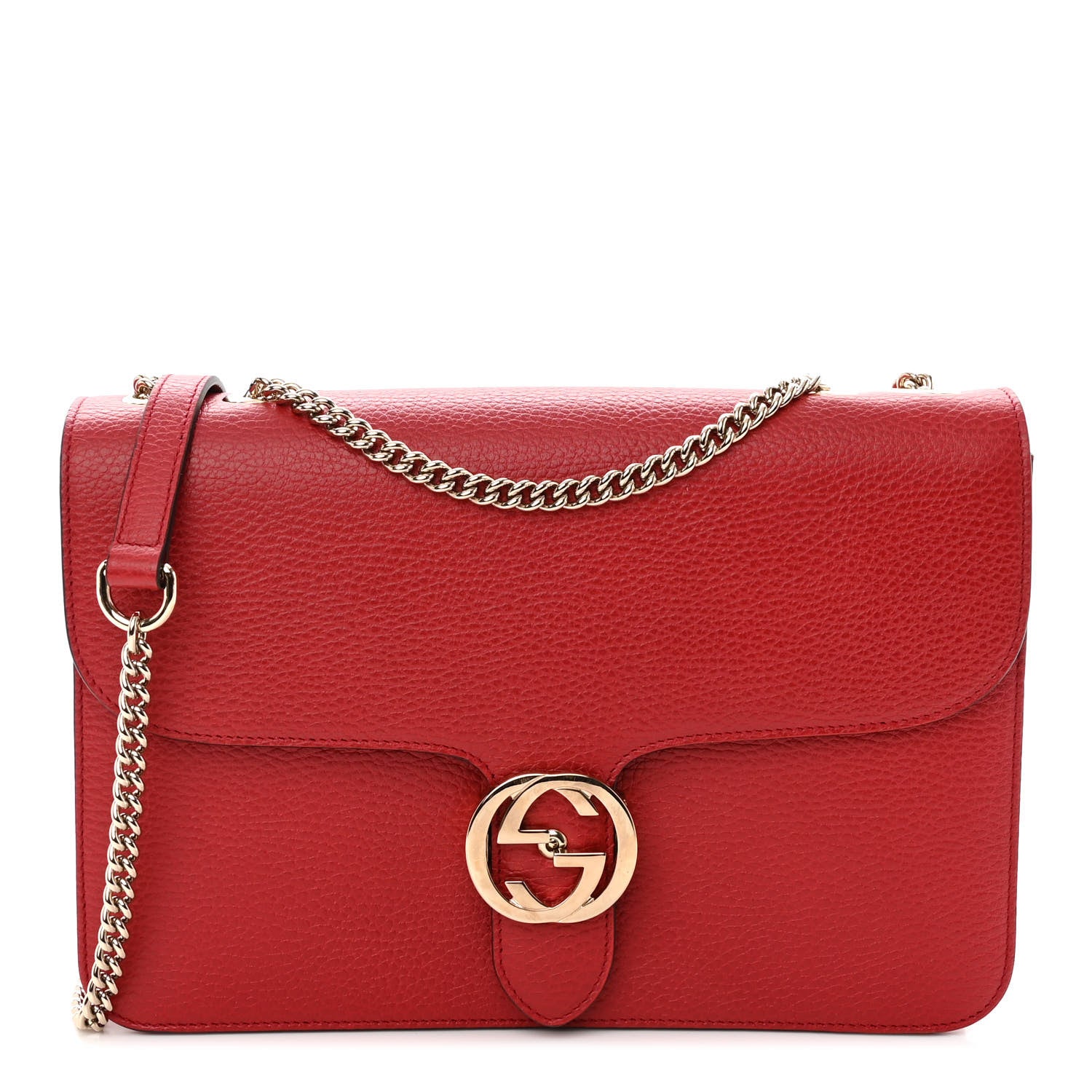 Gucci Dollar Calfskin Interlocking G Shoulder Bag Red 1 of 9