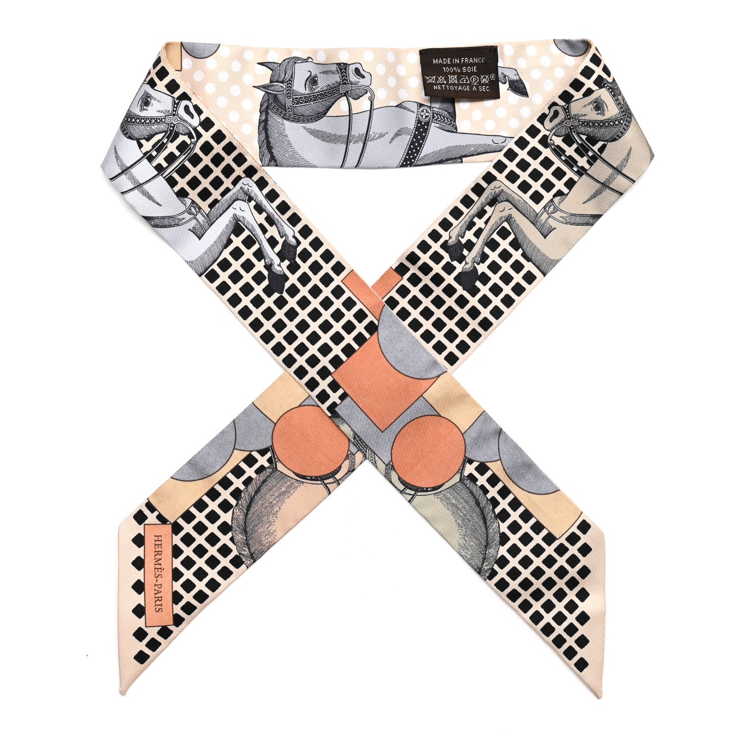 Hermes Silk Cavalier En Formes Twilly Beige Gris Terraco 1 of 4