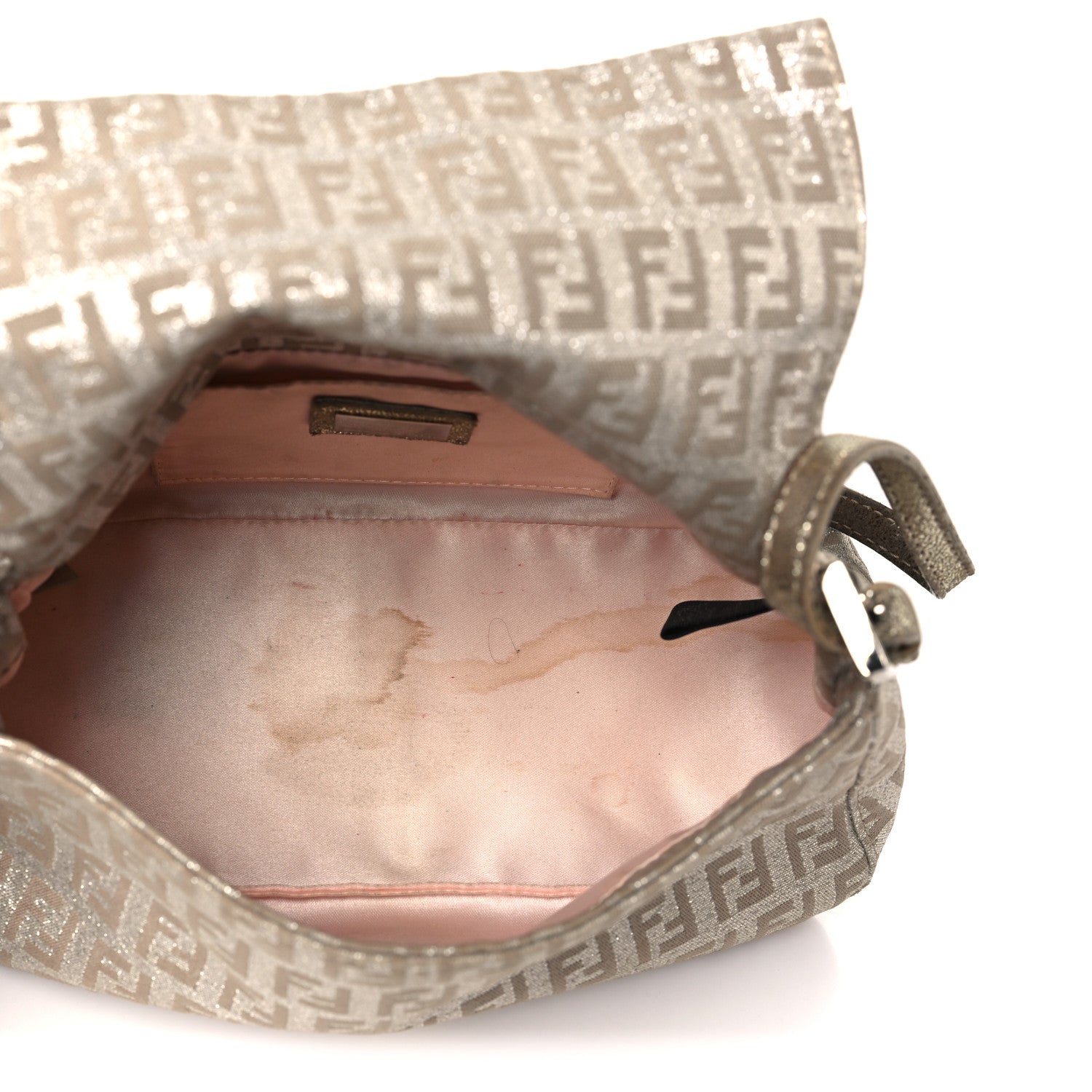 Fendi Metallic Jacquard Zucchino Suede Mini Mama Baguette  Cipria Argento Grigio 5 of 10