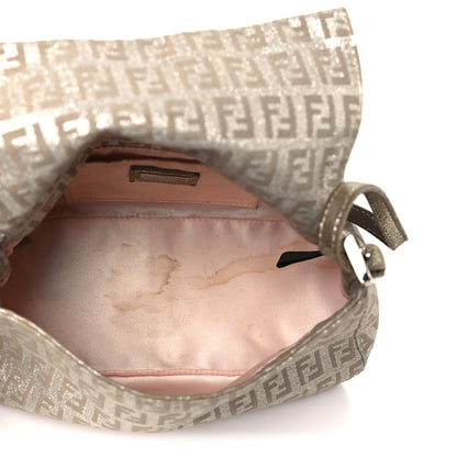 Fendi Metallic Jacquard Zucchino Suede Mini Mama Baguette  Cipria Argento Grigio 5 of 10