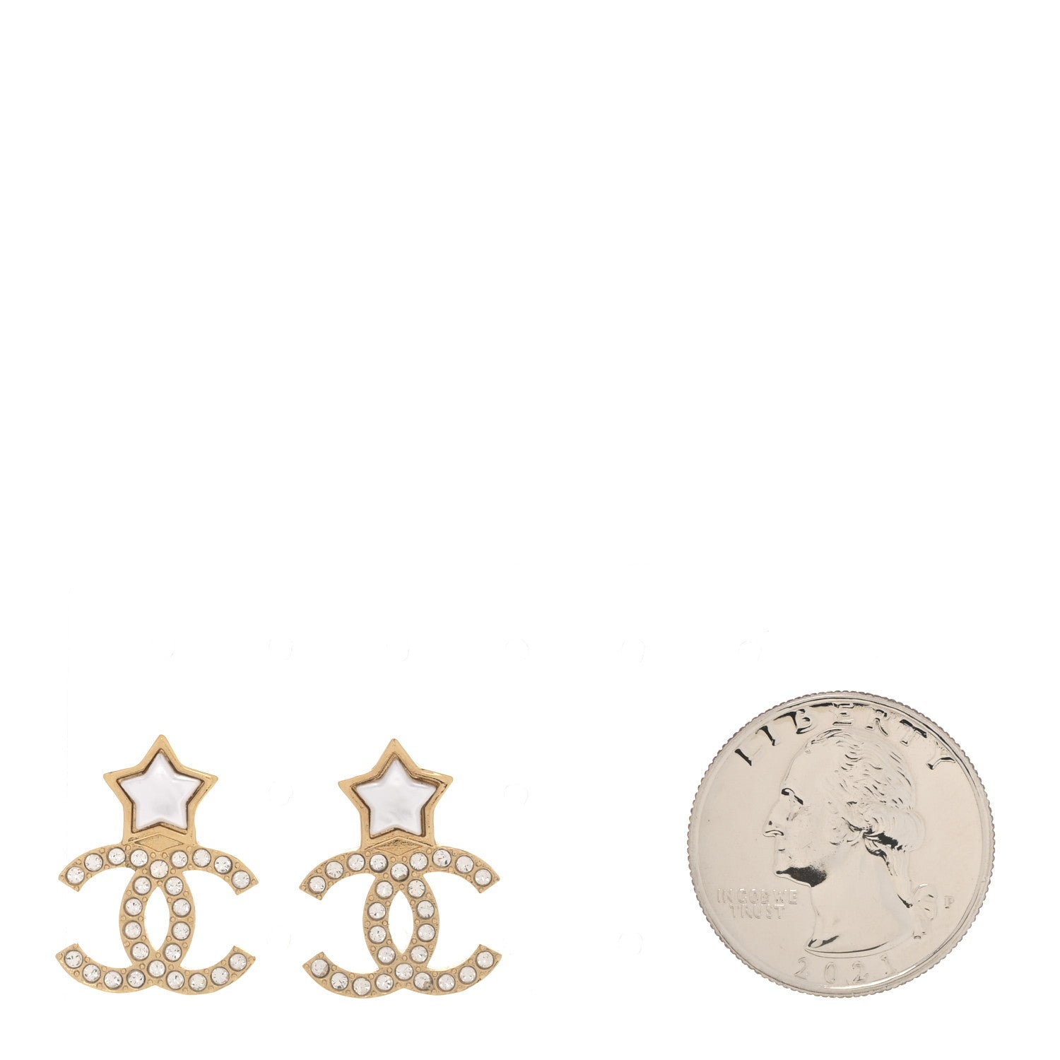 Chanel Metal Crystal Pearl CC Star Earrings Gold Pearly White 2 of 5