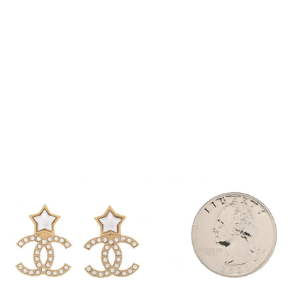 Chanel Metal Crystal Pearl CC Star Earrings Gold Pearly White 2 of 5