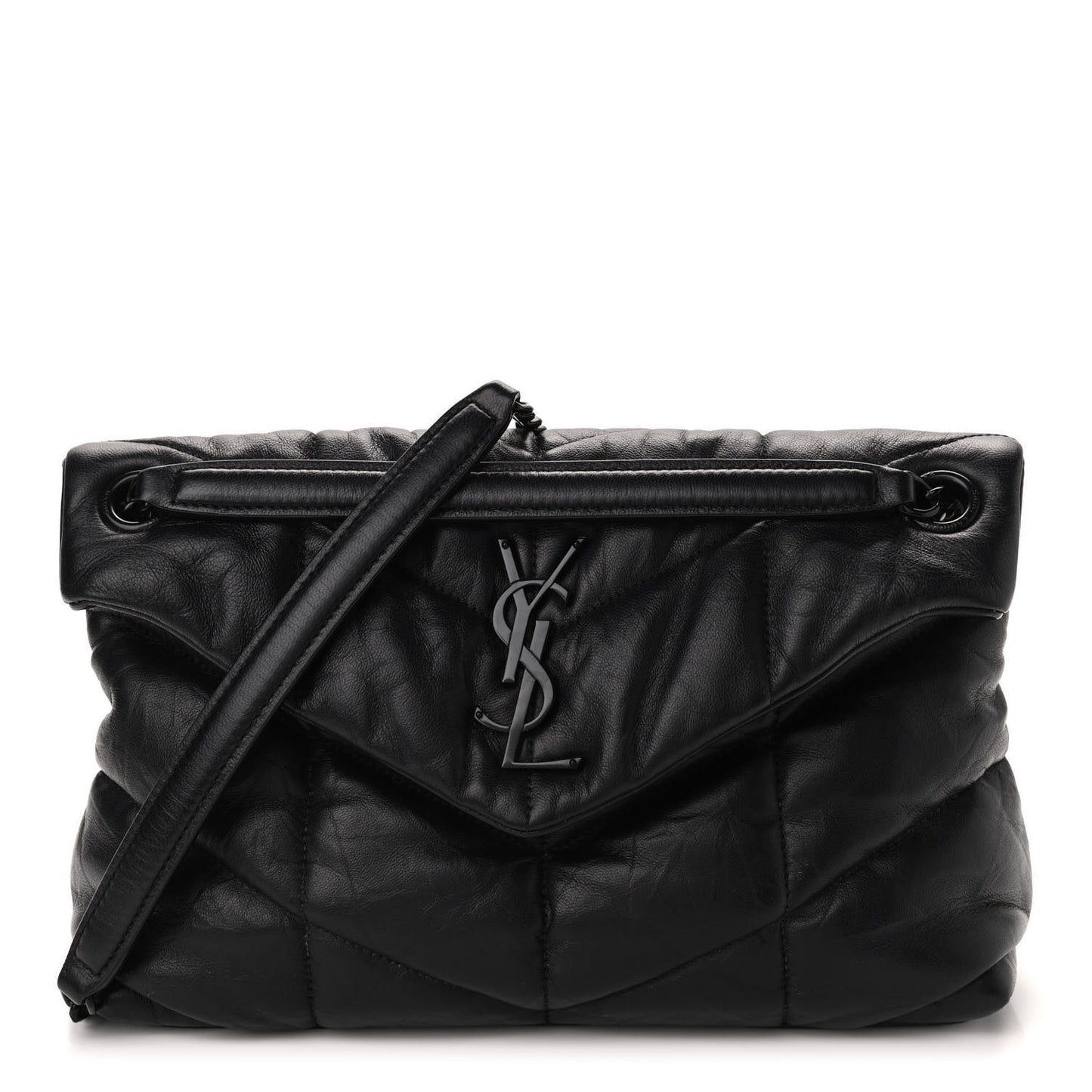 Lambskin Quilted Small Loulou Puffer Monogram Chain Satchel Black