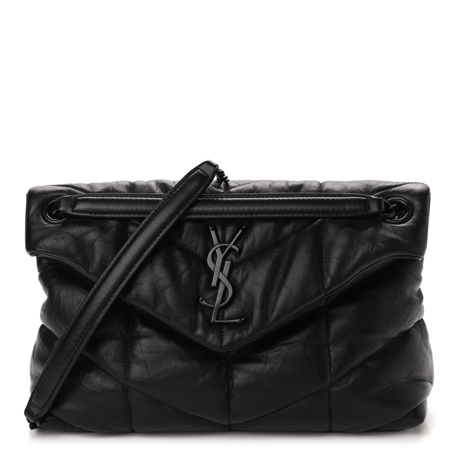 Saint Laurent Lambskin Quilted Small Loulou Puffer Monogram Chain Satchel Black 1 of 9
