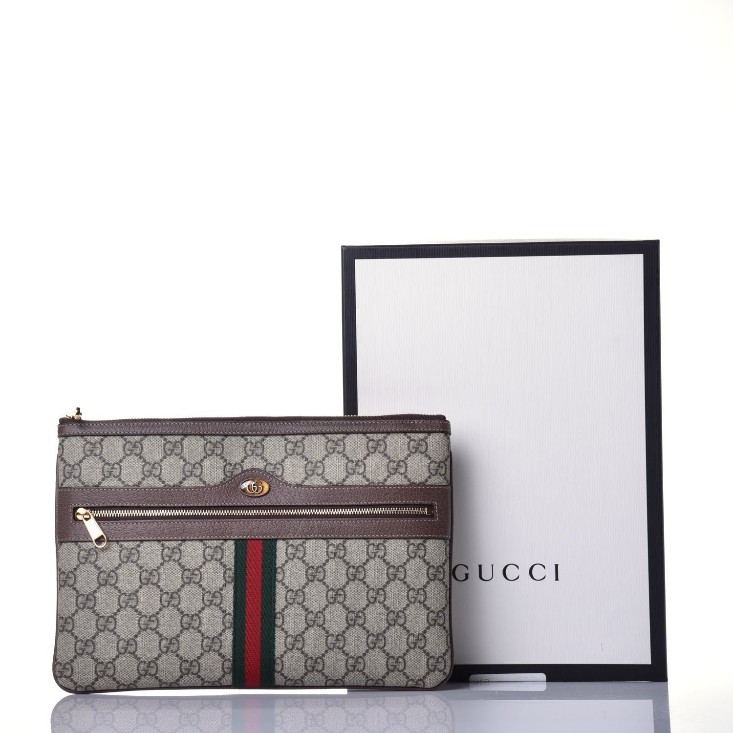 Gucci GG Supreme Monogram Large Ophidia Pouch Clutch Brown 9 of 9